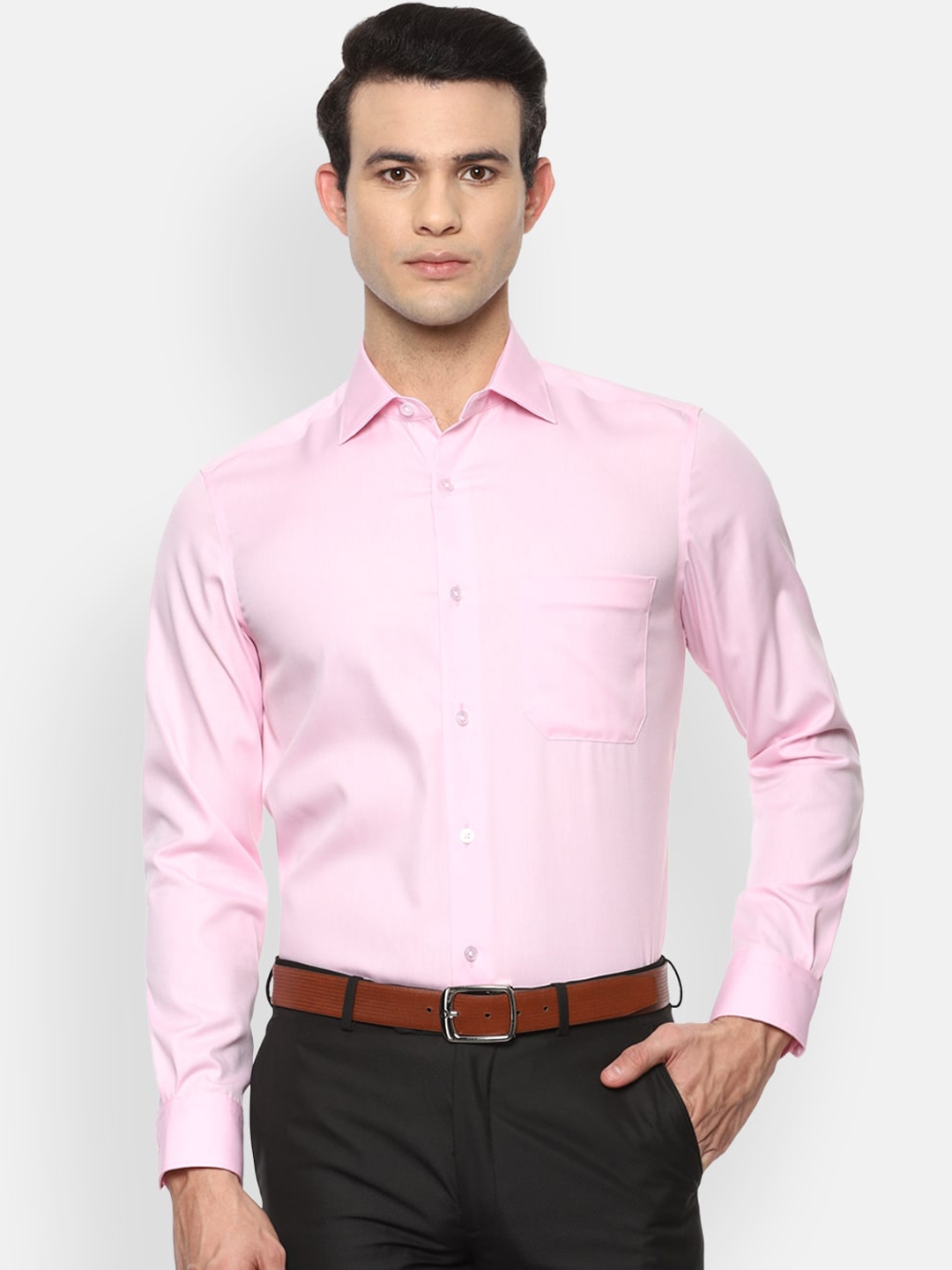 Buy Louis Philippe Permapress Men Pink Pure Cotton Formal Shirt ...