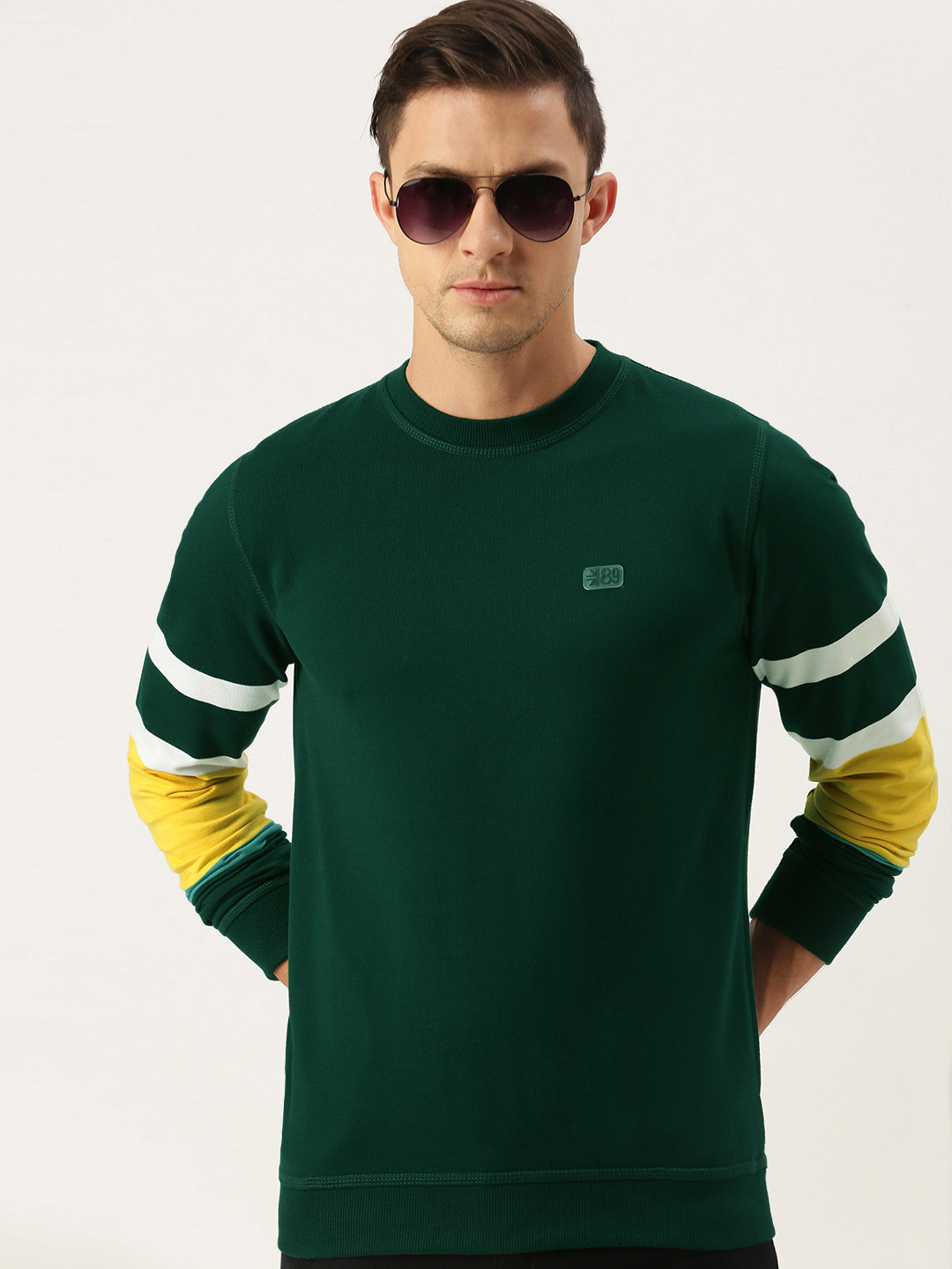 Buy Peter England Men Green & Yellow Colourblocked Sweatshirt