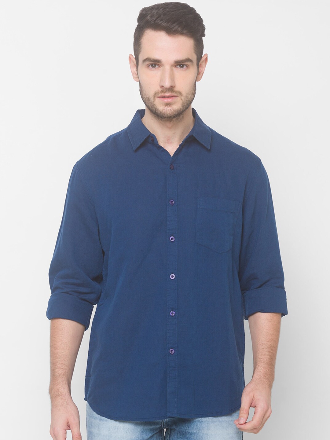 Buy Globus Men Blue Solid Casual Shirt - Shirts for Men 15812022 | Myntra