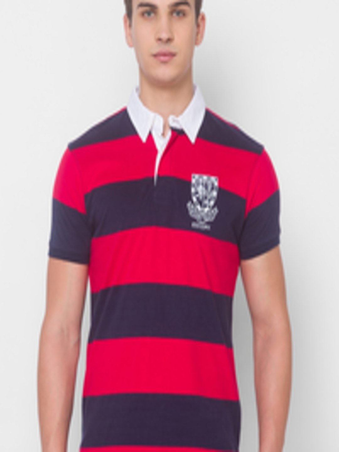 Buy Globus Men Red & Navy Blue Striped Polo Collar T Shirt - Tshirts ...