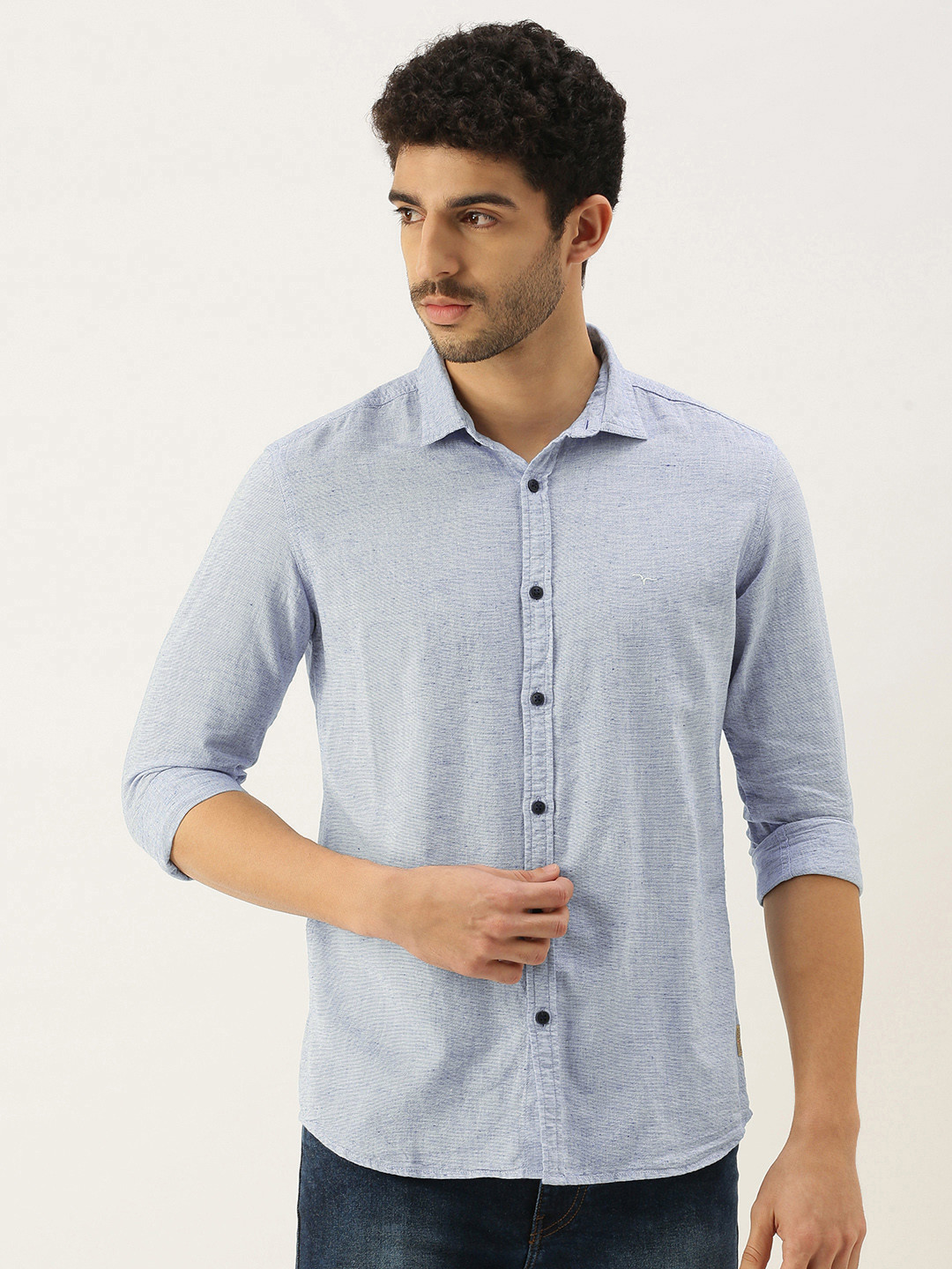 Buy Flying Machine Men Blue Solid Slim Fit Casual Shirt - Shirts for ...