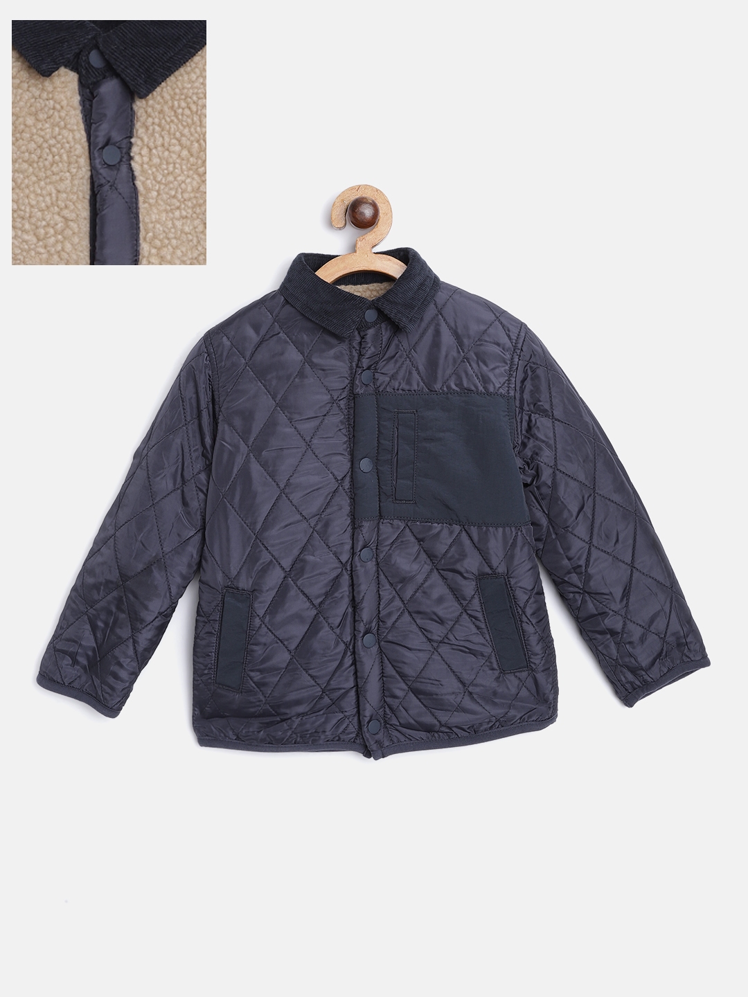 Buy Marks & Spencer Boys Navy Blue & Beige Reversible Quilted Jacket ...
