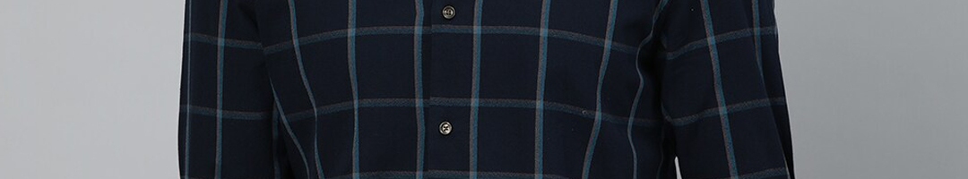 Buy RARE RABBIT Men Navy Blue Slim Fit Windowpane Checks Casual Shirt ...