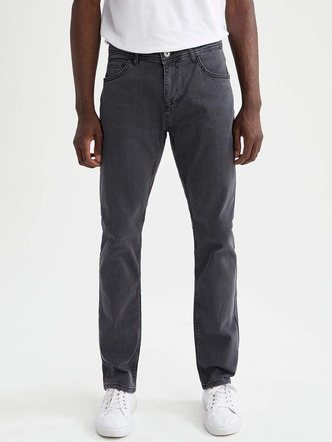 Buy DeFacto Men Grey Sergio Regular Fit Light Fade Mid Rise Stretchable