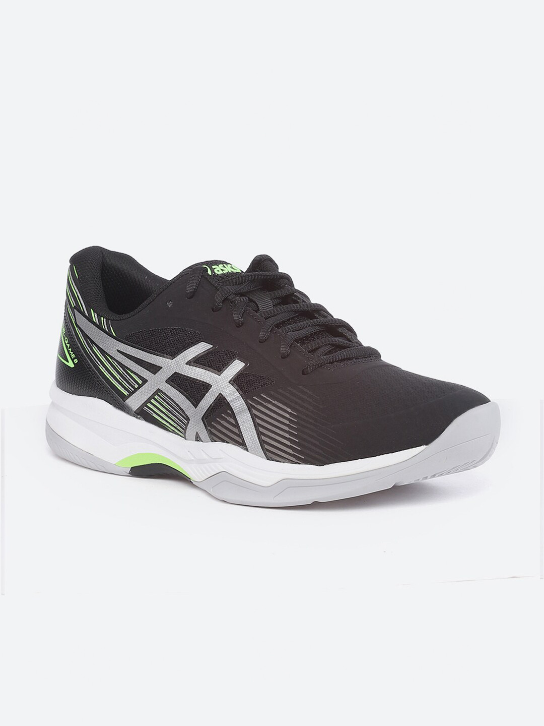 Buy ASICS Men Black & Silver Toned GEL Game 8 Tennis Non Marking Shoes Sports Shoes for Men