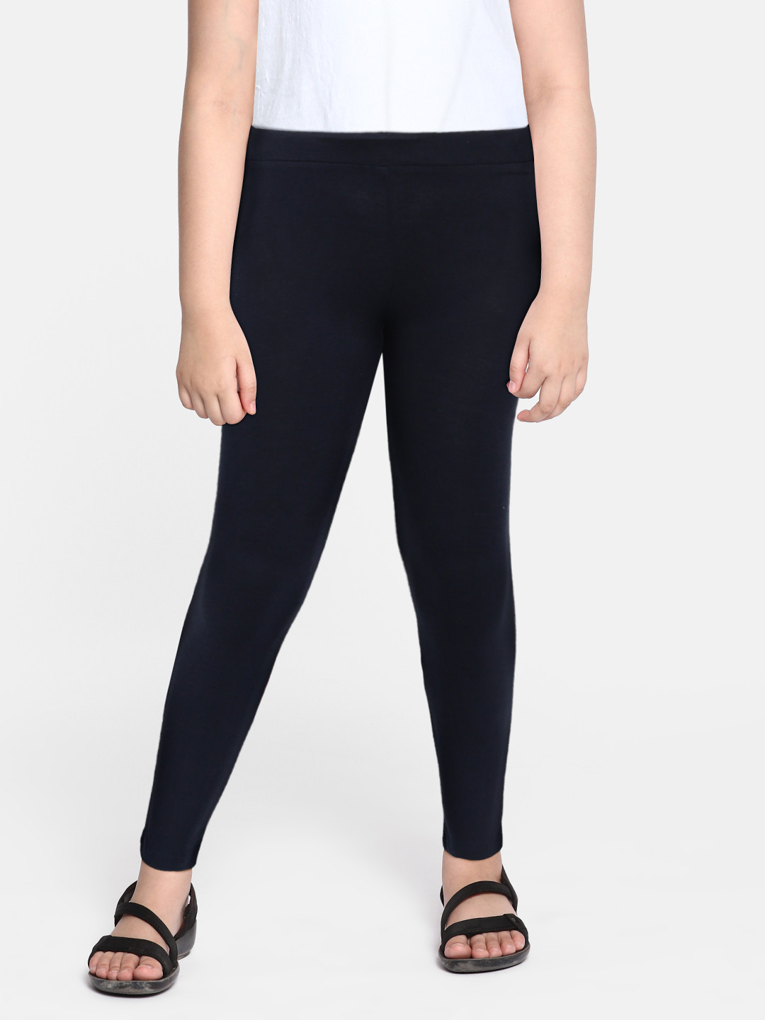 Buy HERE&NOW Girls Navy Blue Solid Leggings Leggings for Girls