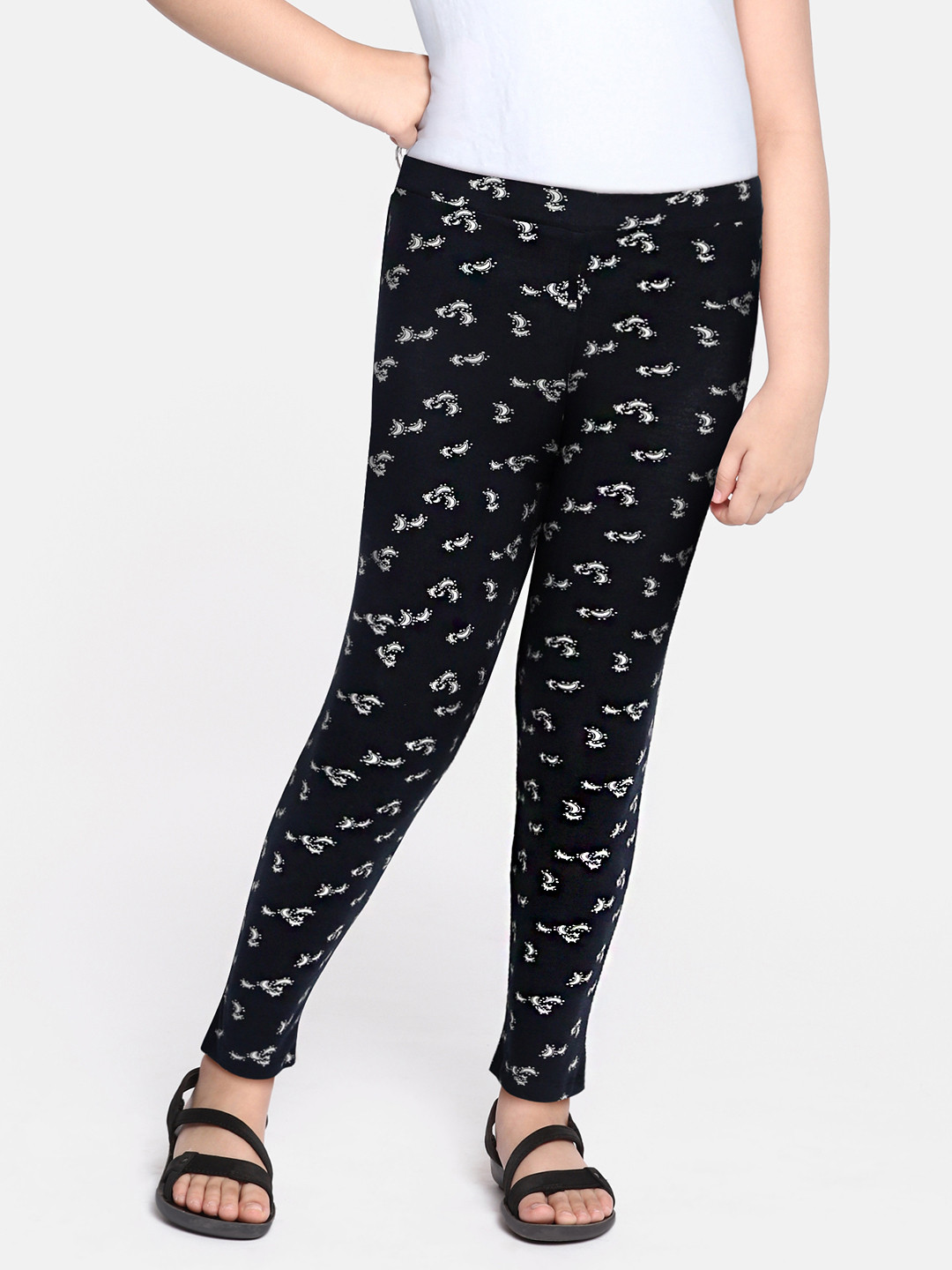 Buy HERE&NOW Girls Navy Blue Printed Leggings Leggings for Girls