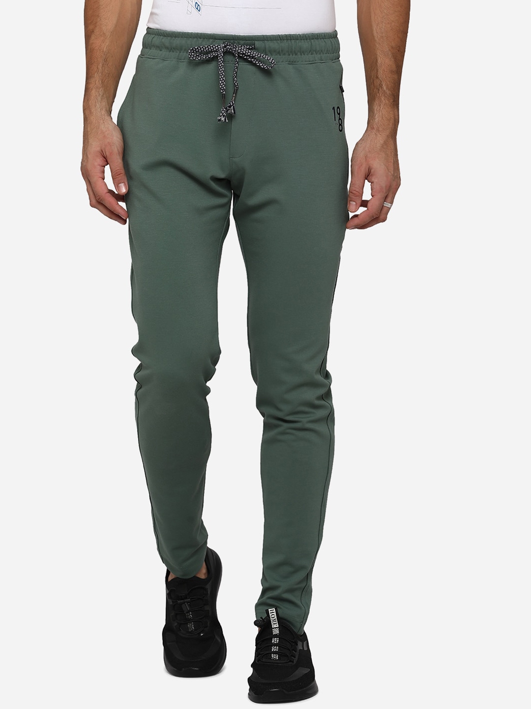 Buy JADE BLUE Men Green Solid Pure Cotton Track Pants - Track Pants for ...