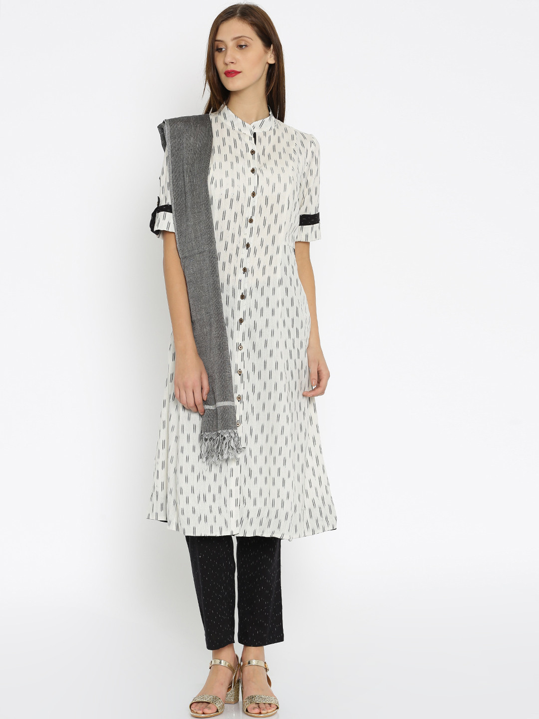 Buy Biba Blue Cream Coloured & Grey Printed Salwar Suit With Dupatta