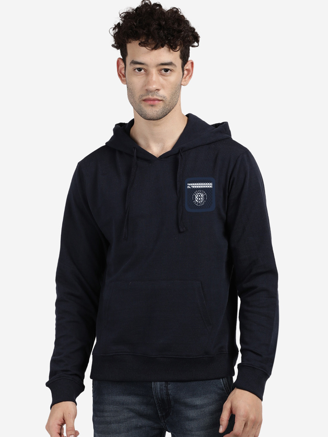 Buy MASH UNLIMITED Men Navy Blue Hooded Sweatshirt - Sweatshirts for ...