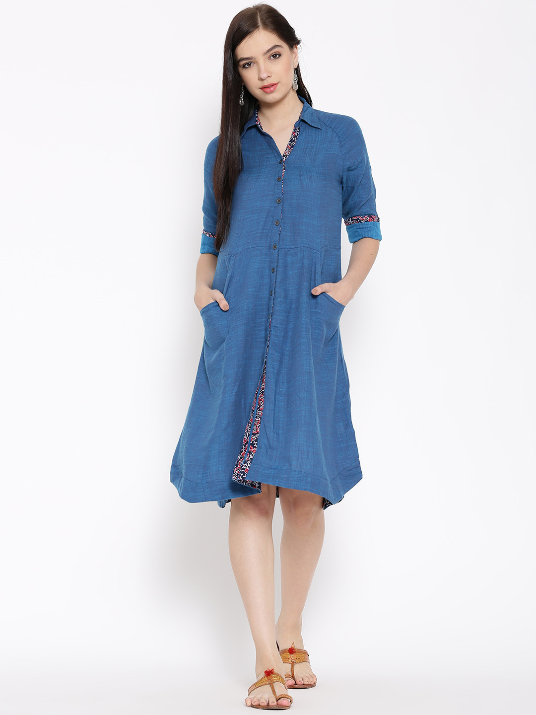 Buy Biba Women Blue Solid Shirt Dress Dresses for Women 1582868 Myntra