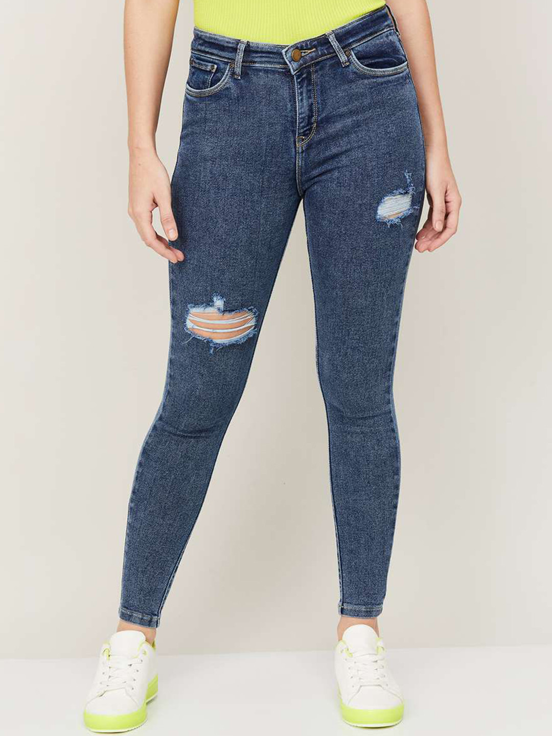 Buy Xpose Women Blue Skinny Fit High Rise Low Distress Stretchable