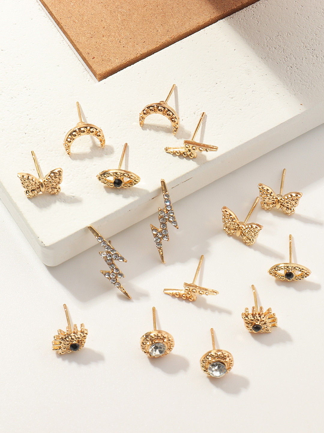 Buy URBANIC Set Of 8 Gold Toned Studs Earrings for Women 15832602