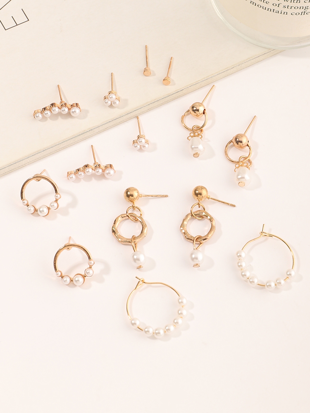 Buy Urbanic Set Of 7 Gold Toned White Beaded Earrings Earrings For