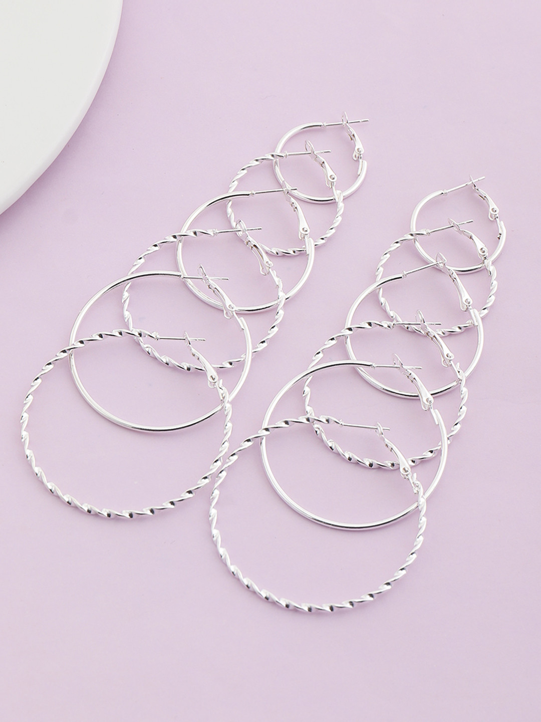 Buy URBANIC Women Set Of 6 Silver Toned Circular Hoop Earrings
