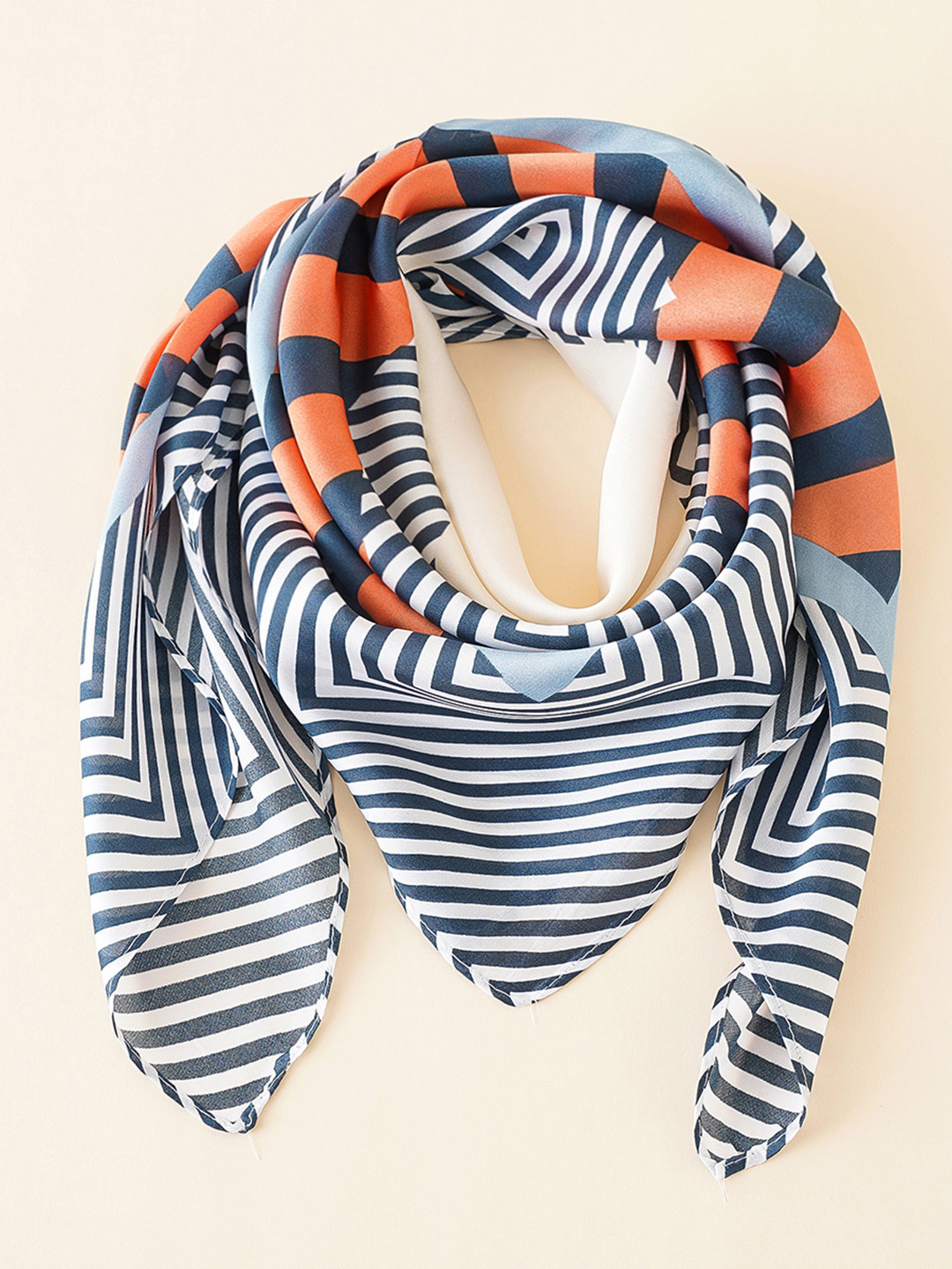 Buy URBANIC Women Orange & Navy Blue Striped Scarf Scarves for Women