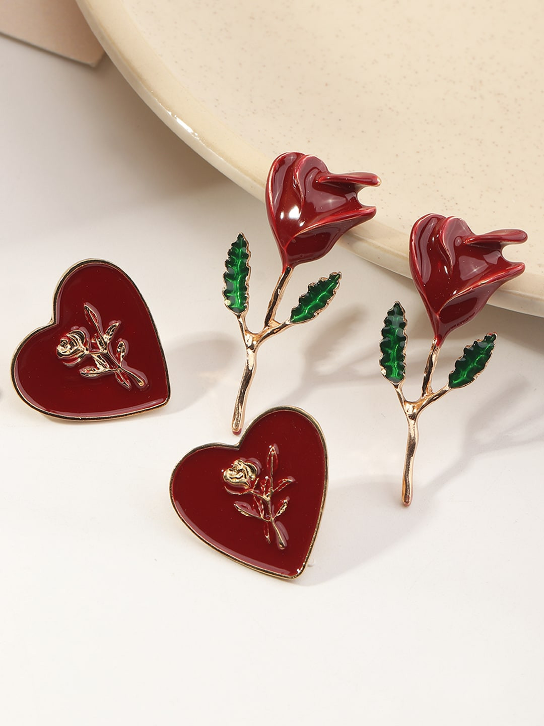 Buy URBANIC Maroon Set Of 2 Contemporary Stud Earrings Earrings for