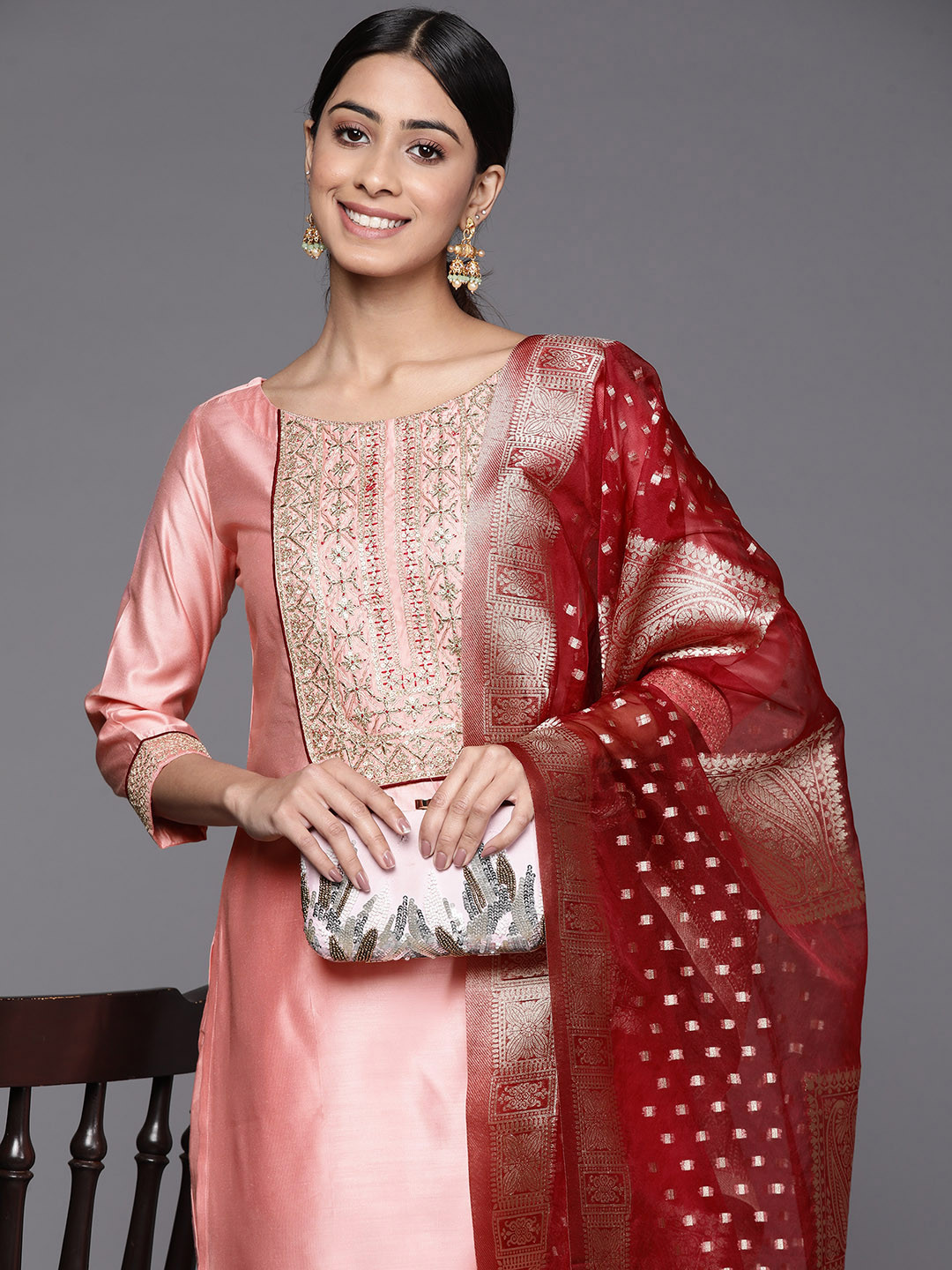 Indo Era Olive Embroidered Liva Straight Kurtas