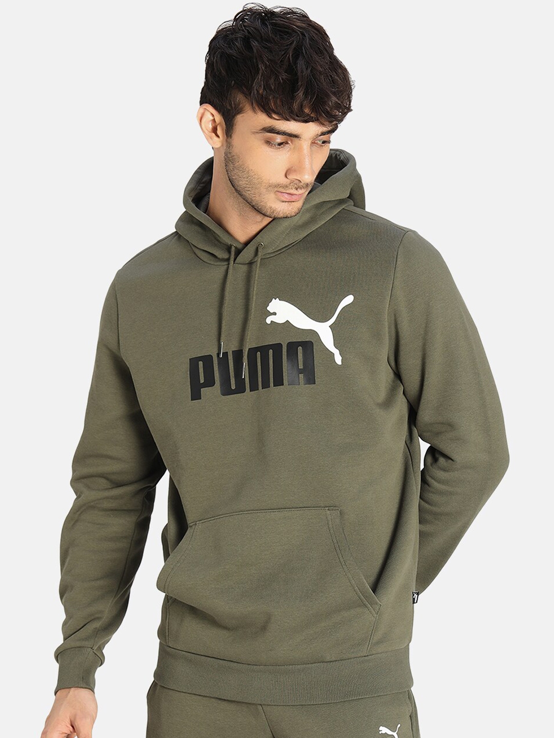 Buy Puma Men Olive Green Printed Essential+ Hooded Sweatshirt ...