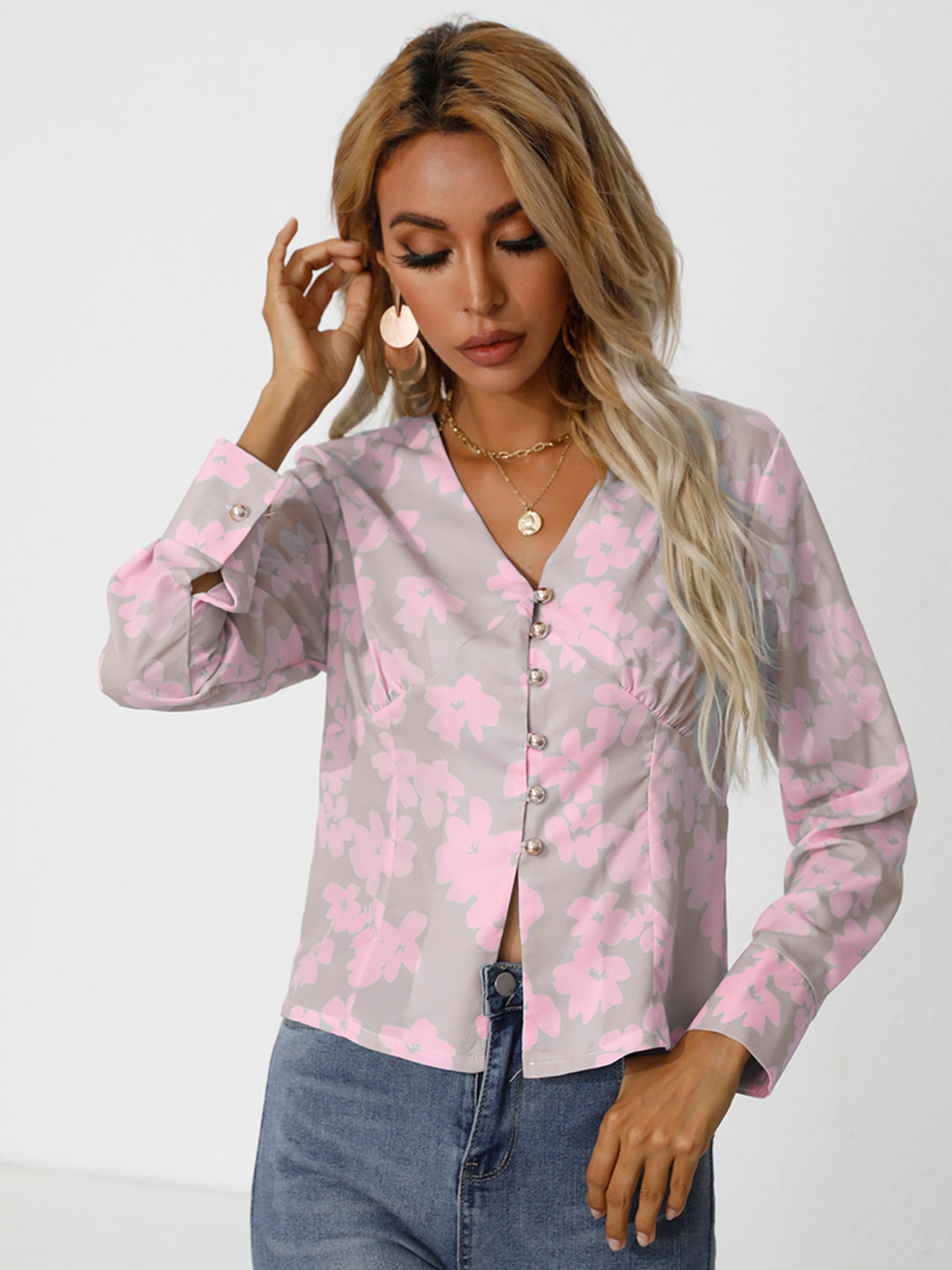 Buy URBANIC Pink & Beige Floral Print Shirt Style Top - Tops for Women 15841446 | Myntra
