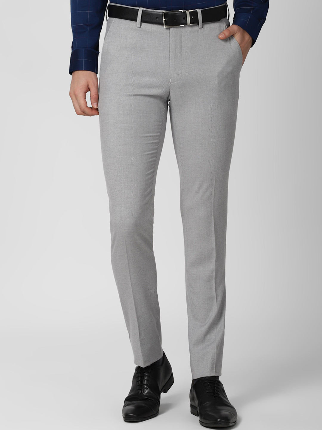 Buy Peter England Elite Men Grey Slim Fit Formal Trousers - Trousers ...
