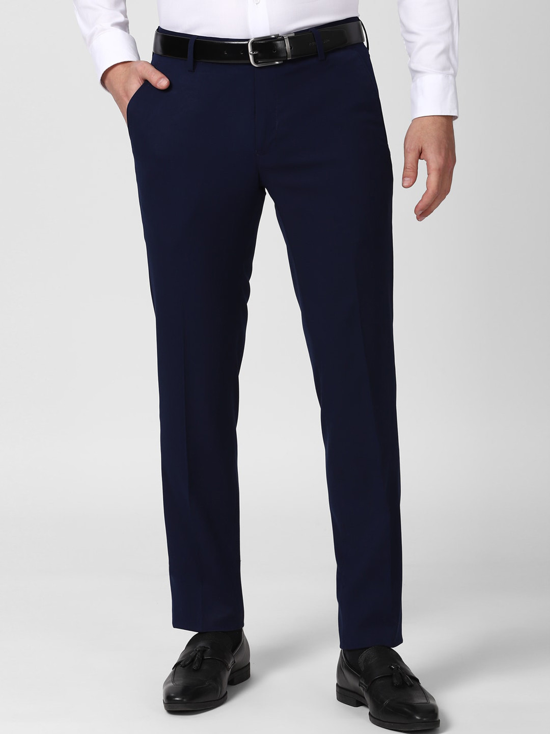 Buy Peter England Elite Men Navy Blue Slim Fit Formal Trousers ...