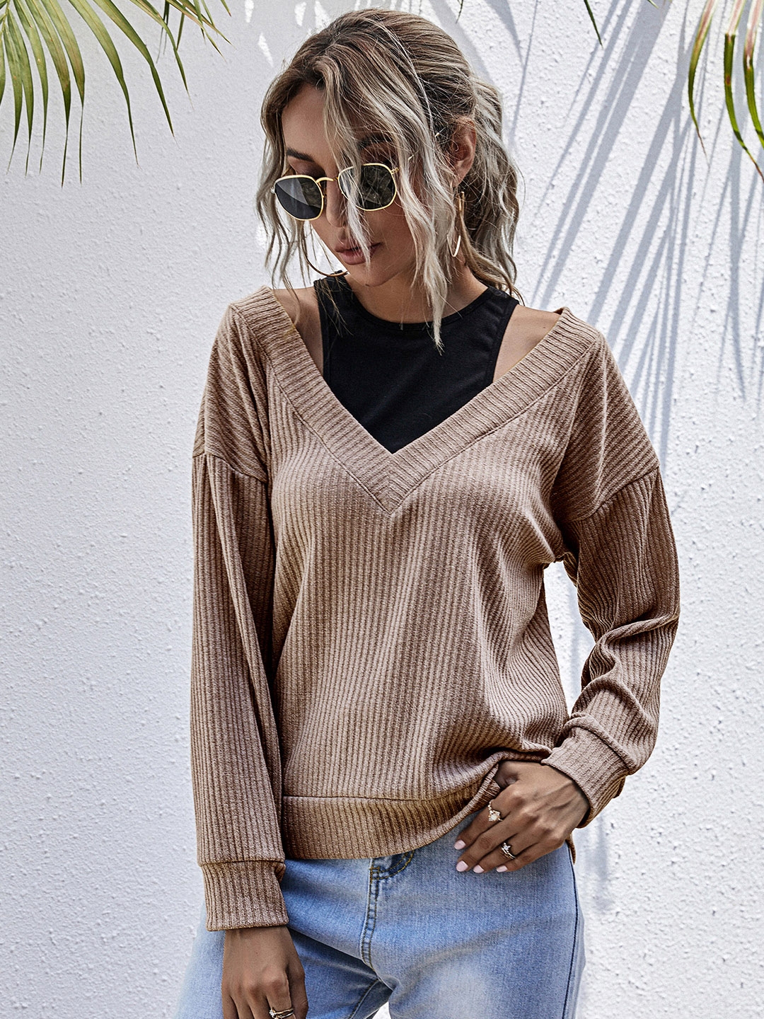 Buy URBANIC Women Brown Self Striped Pullover - Sweaters for Women