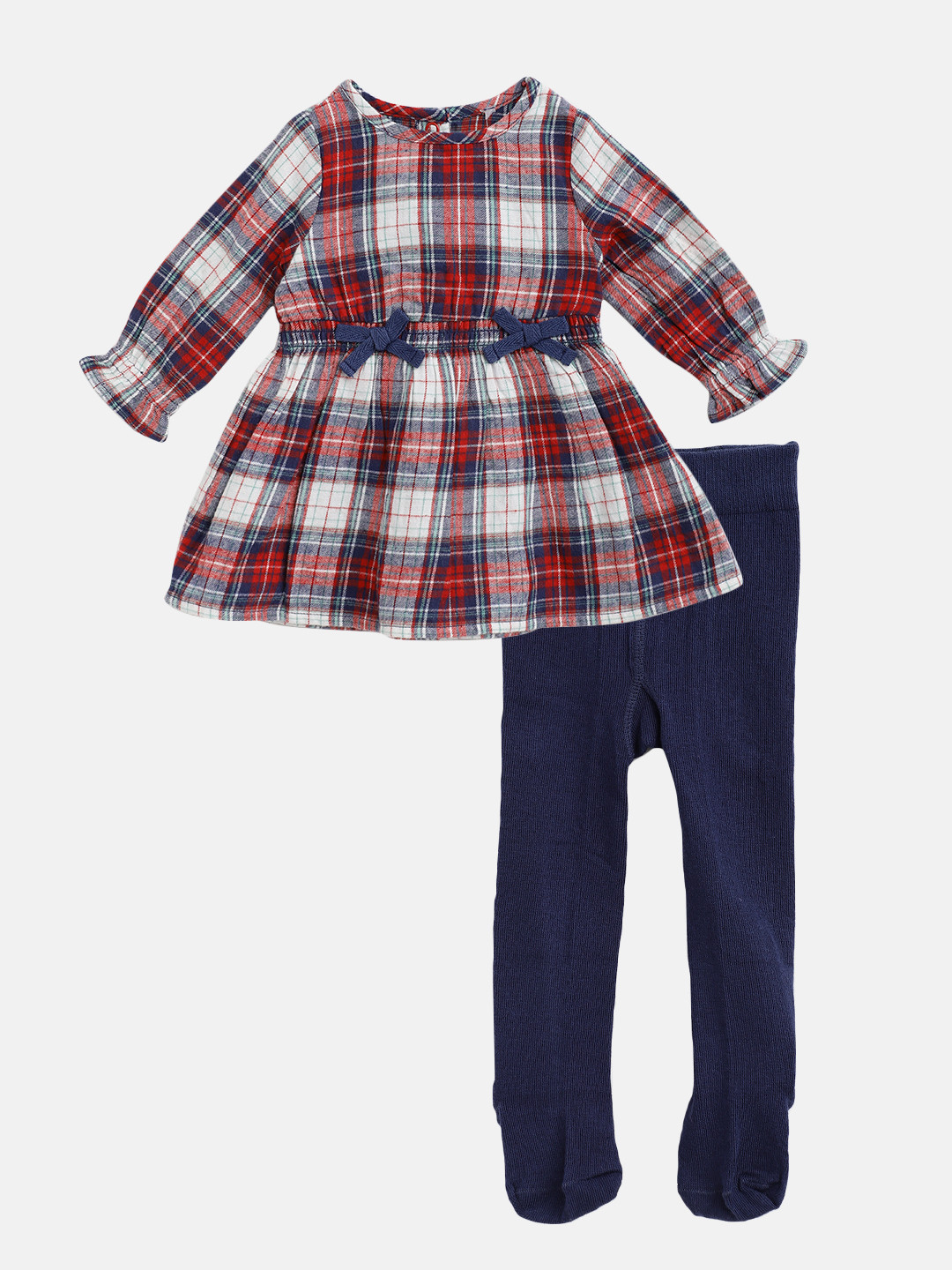 Buy Marks & Spencer Infant Girls Red & Navy Blue Cotton Check Fit & Flare Dress With Stockings
