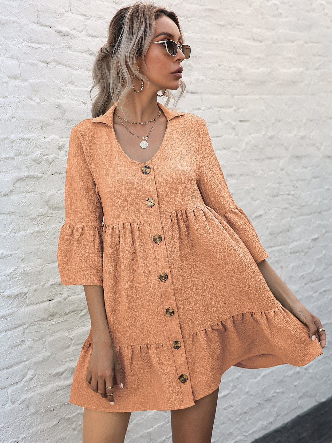 Buy URBANIC Brown Solid Tiered Shirt Dress Dresses for Women 15847208