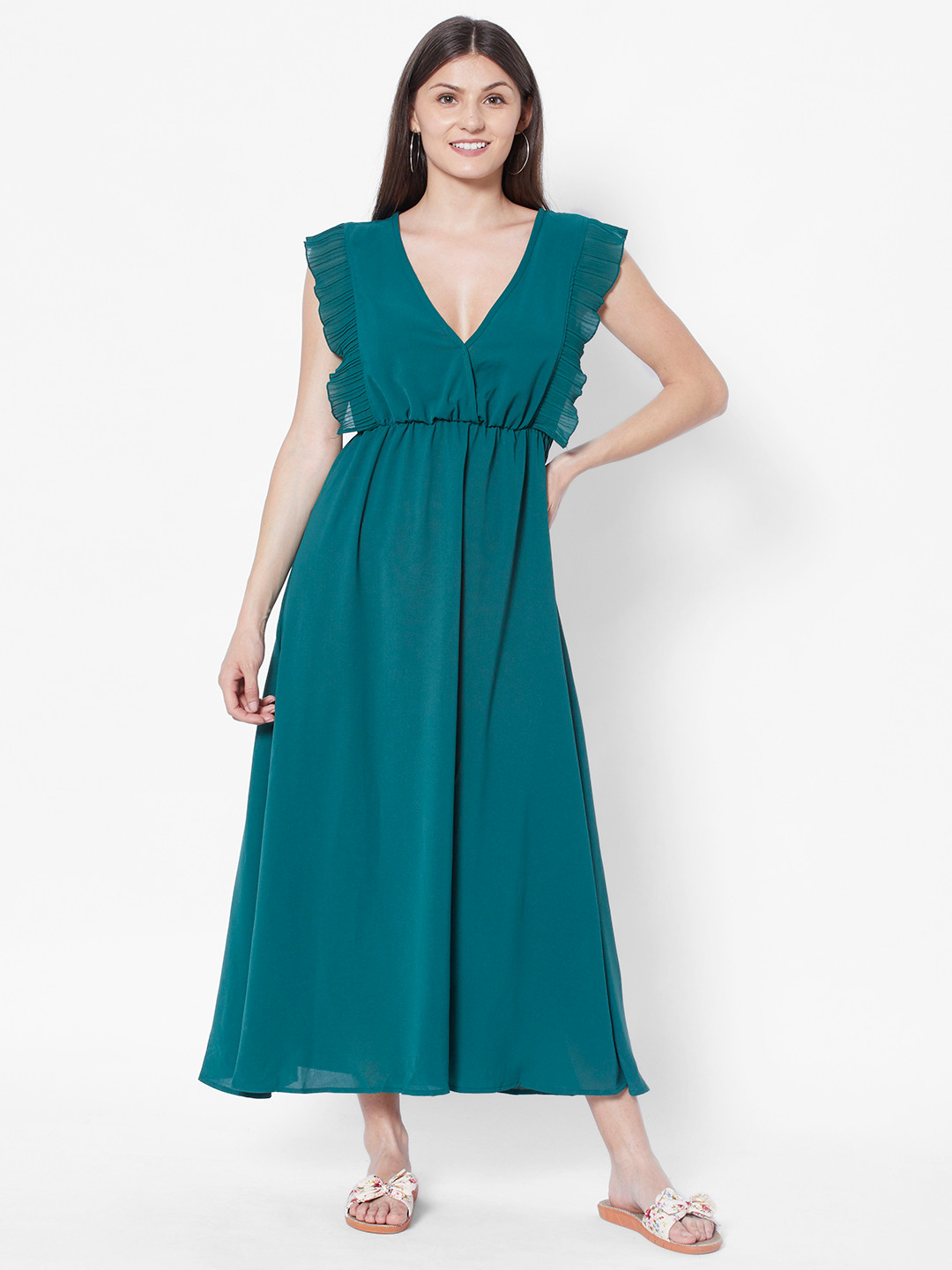 Buy URBANIC Teal Blue Solid Maxi Wrap Dress Dresses for Women