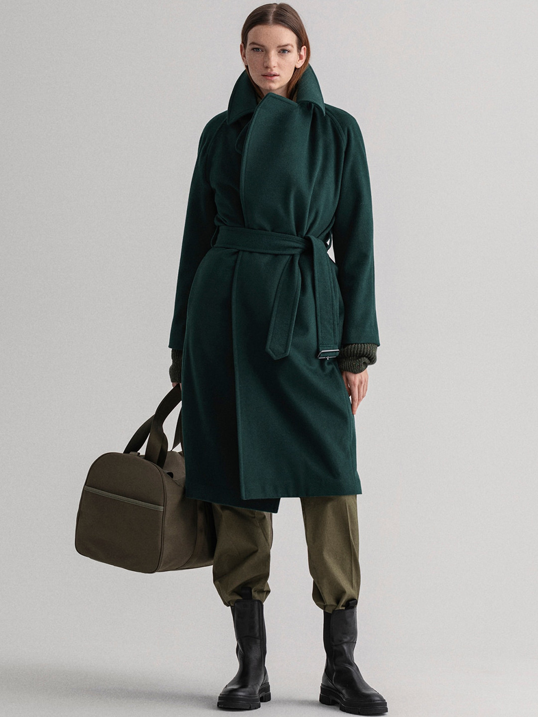 Buy GANT Women Green Solid Longline Belted Wrap Coat Coats for Women