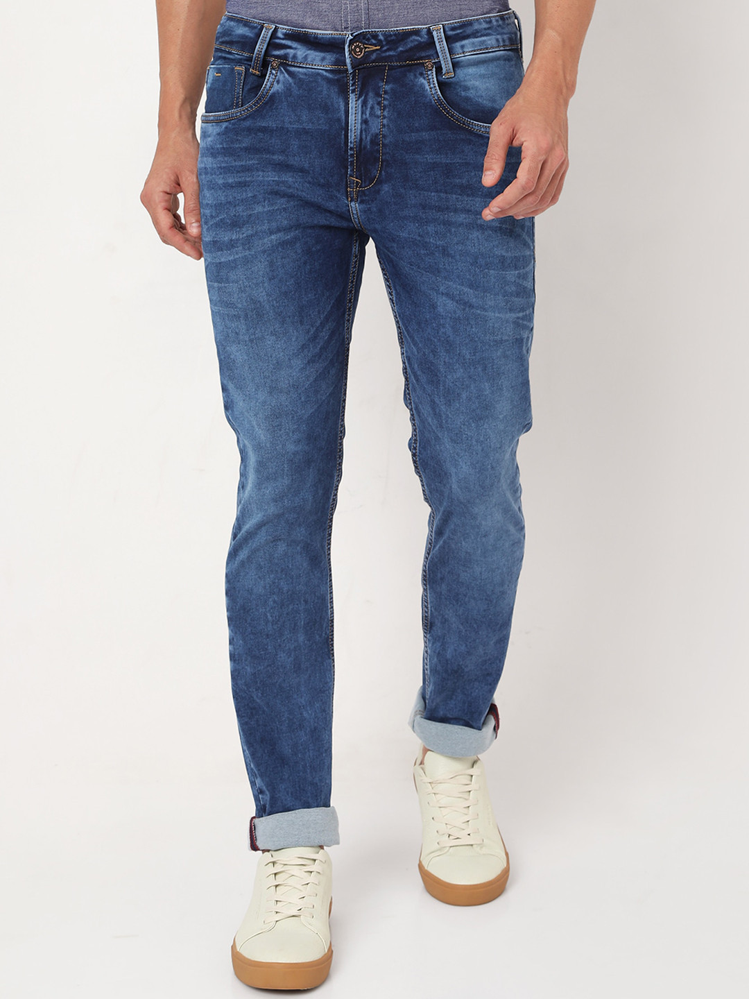 Buy Mufti Men Blue Slim Fit Heavy Fade Stretchable Jeans - Jeans for Men 15847772 | Myntra