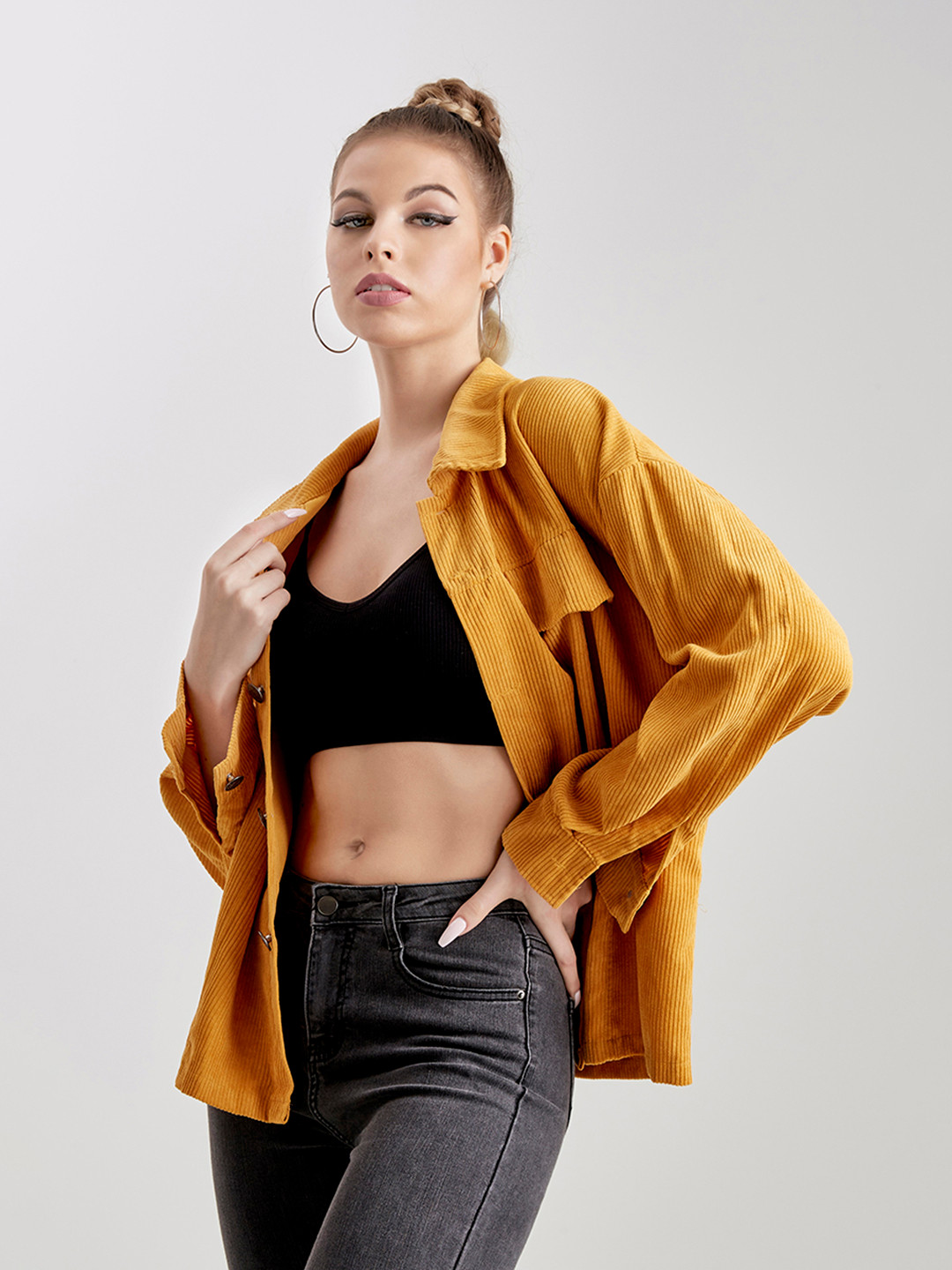 Buy URBANIC Women Mustard Yellow Solid Corduroy Tailored Jacket