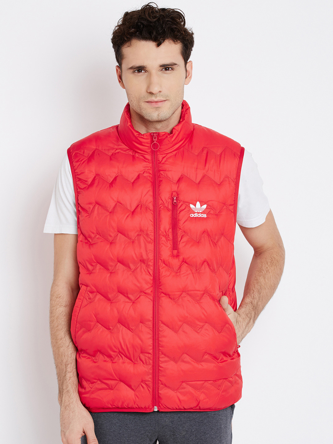 Buy ADIDAS Originals Red Serrated Quilted Sleeveless Jacket Jackets