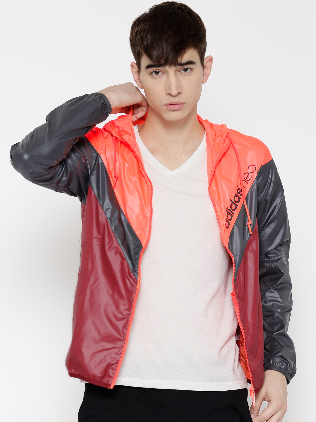 Buy ADIDAS NEO Neon Maroon CS SNG LAY WB Coloublocked Windcheater Jacket - Jackets for Men 