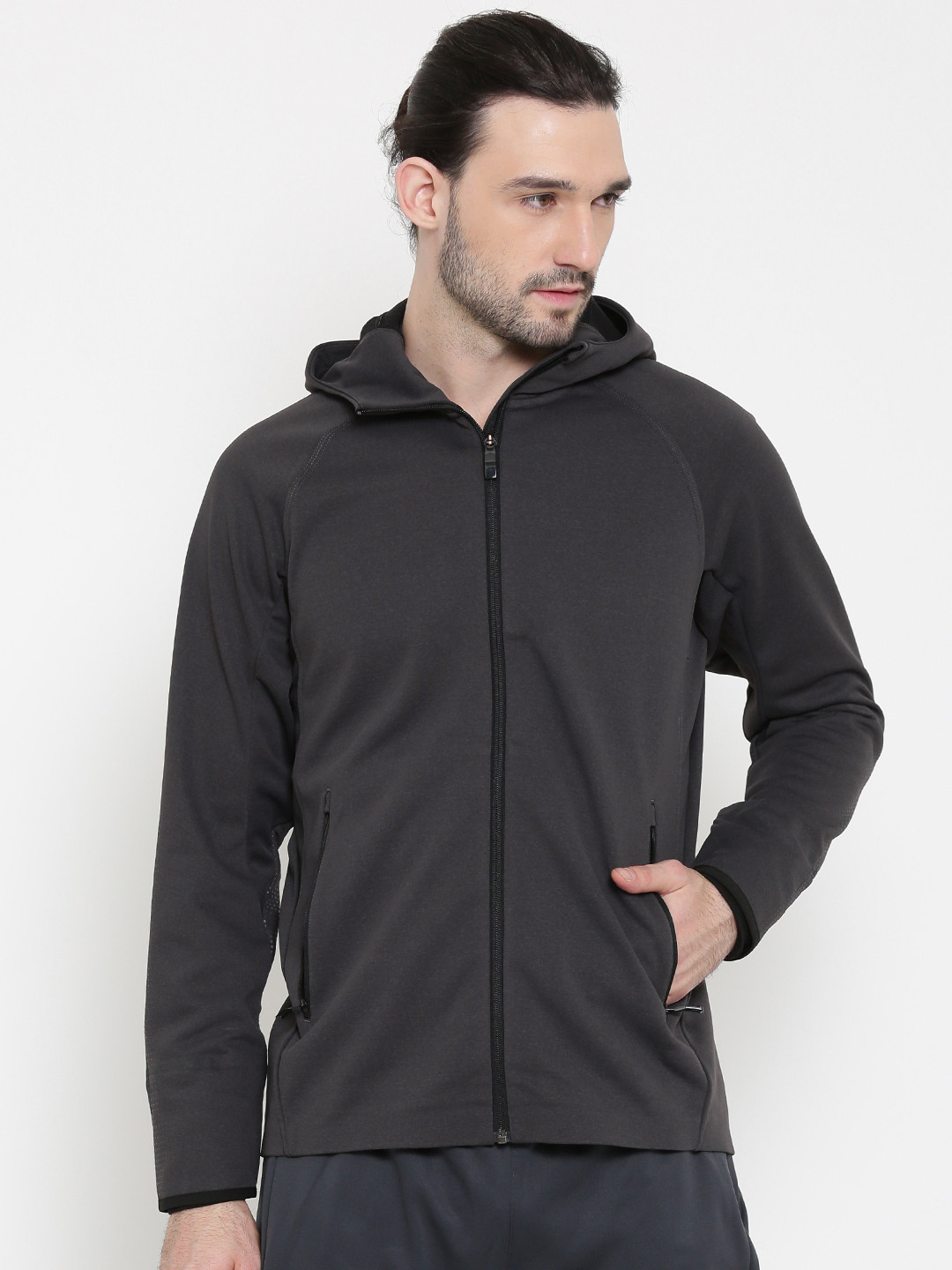 Buy ADIDAS Charcoal Grey CLMHT Hooded Sporty Jacket Jackets for Men