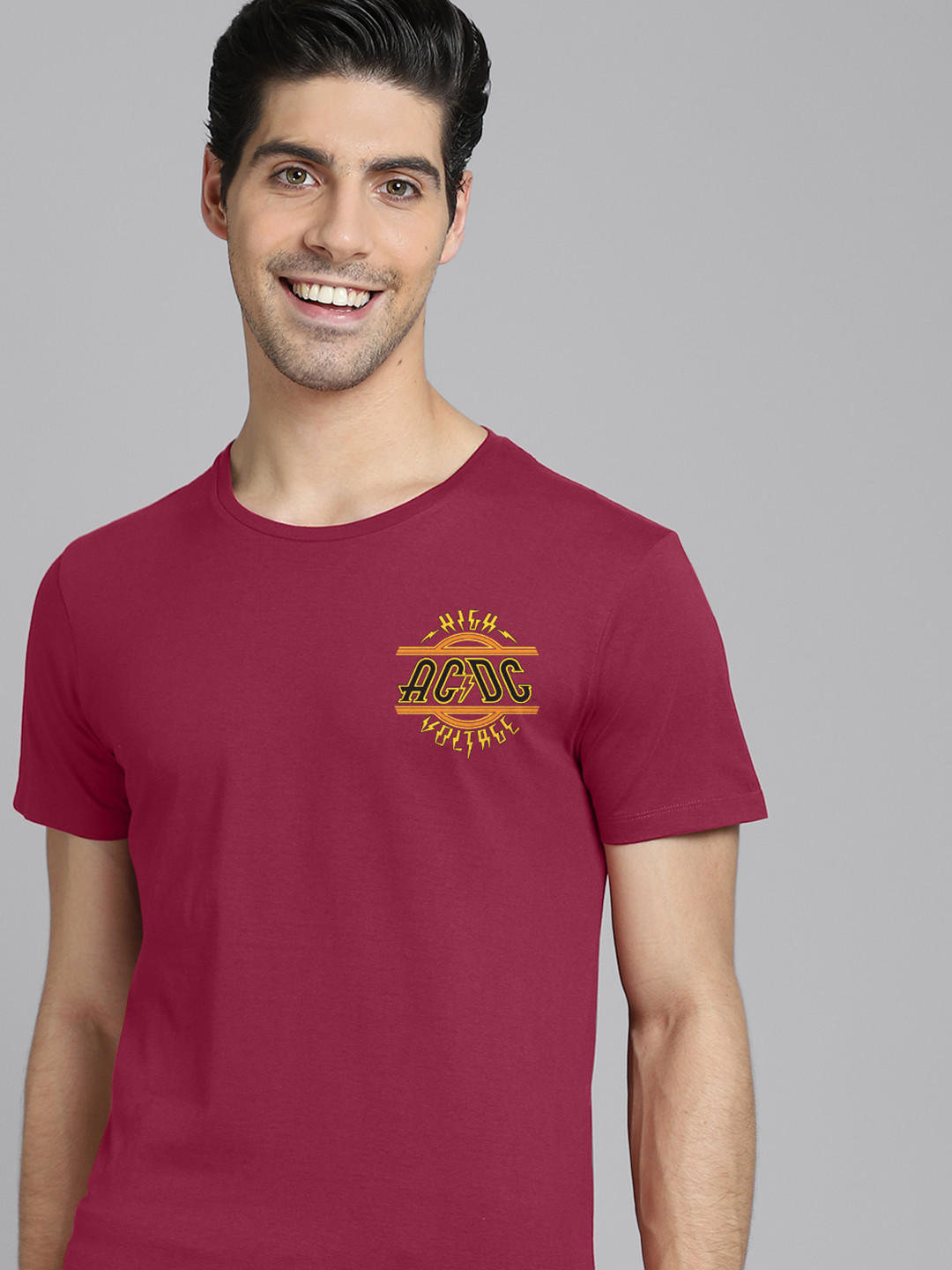 Buy Free Authority Men Red & Yellow ACDC Printed T Shirt - Tshirts for ...