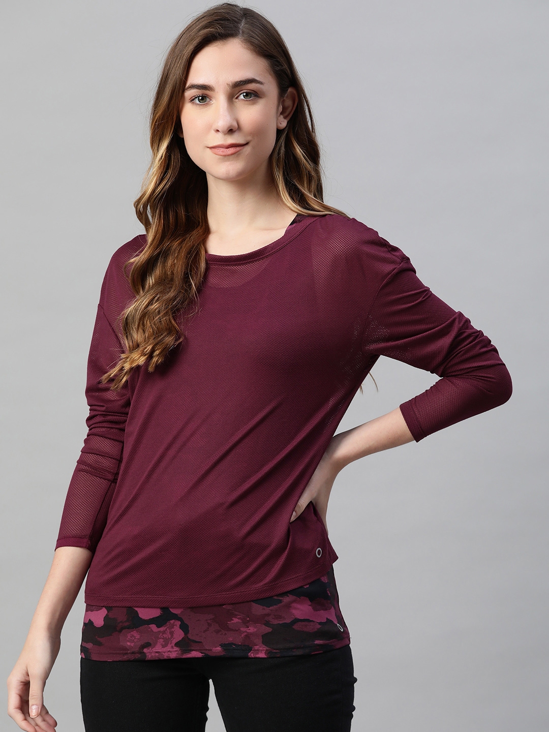 Buy Marks & Spencer Purple Solid Round Neck Sheer Regular Top With Tank ...