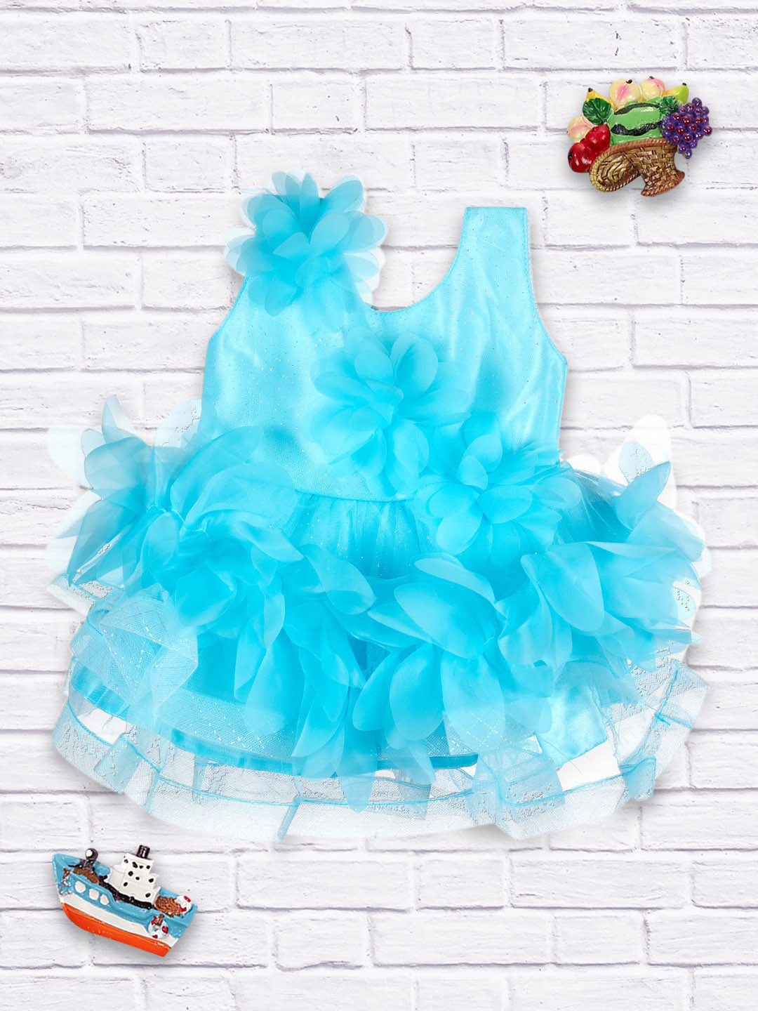 Buy MeeMee Blue Embellished Cotton Party Dress Dresses for Girls
