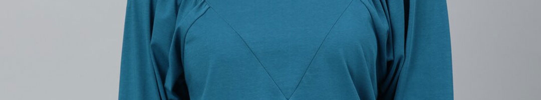 Buy RAREISM Women Blue Colourblocked High Neck Applique T Shirt ...