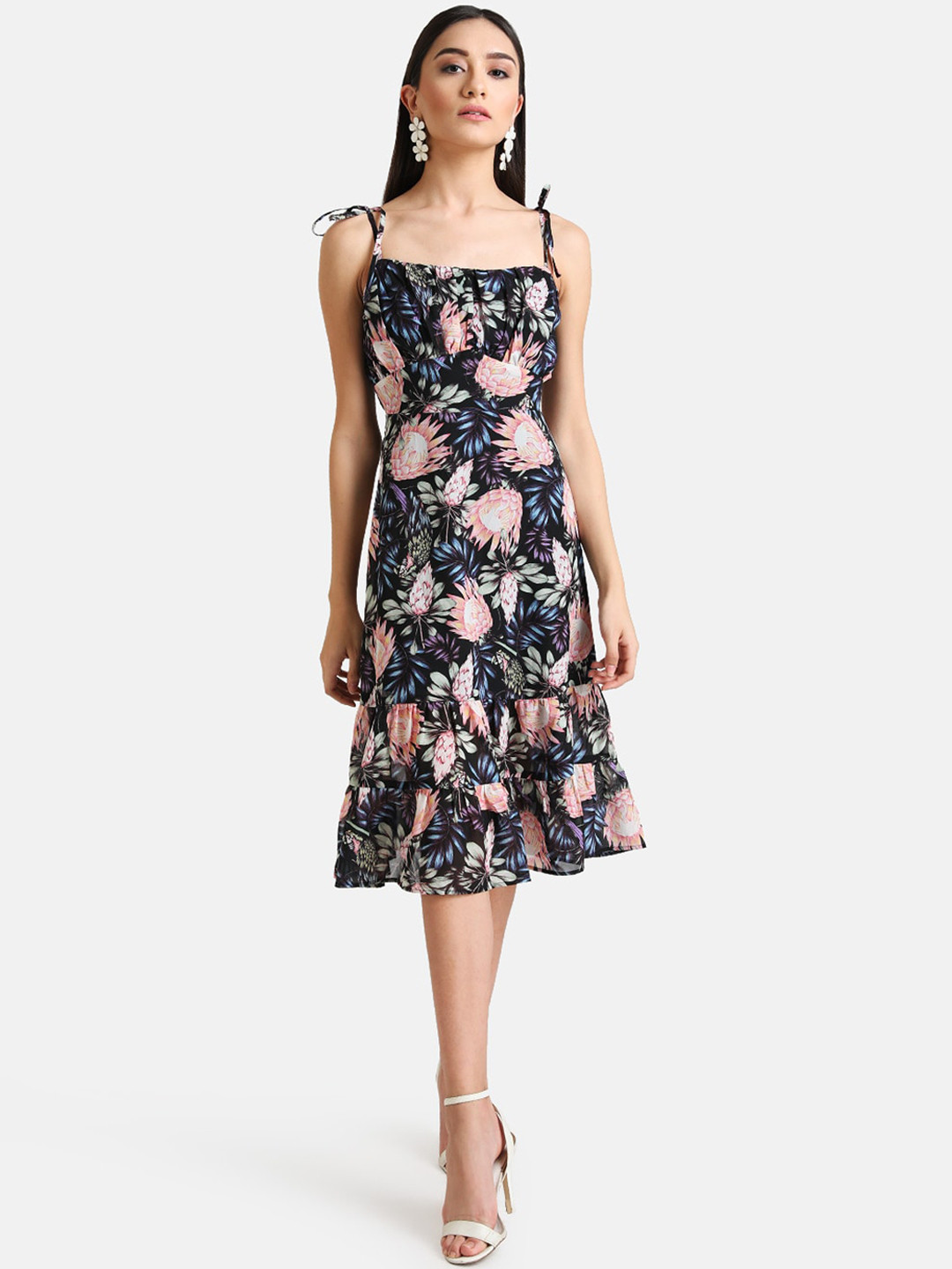 Buy Kazo Black Floral Printed A Line Midi Dress Dresses for Women 15865454 Myntra