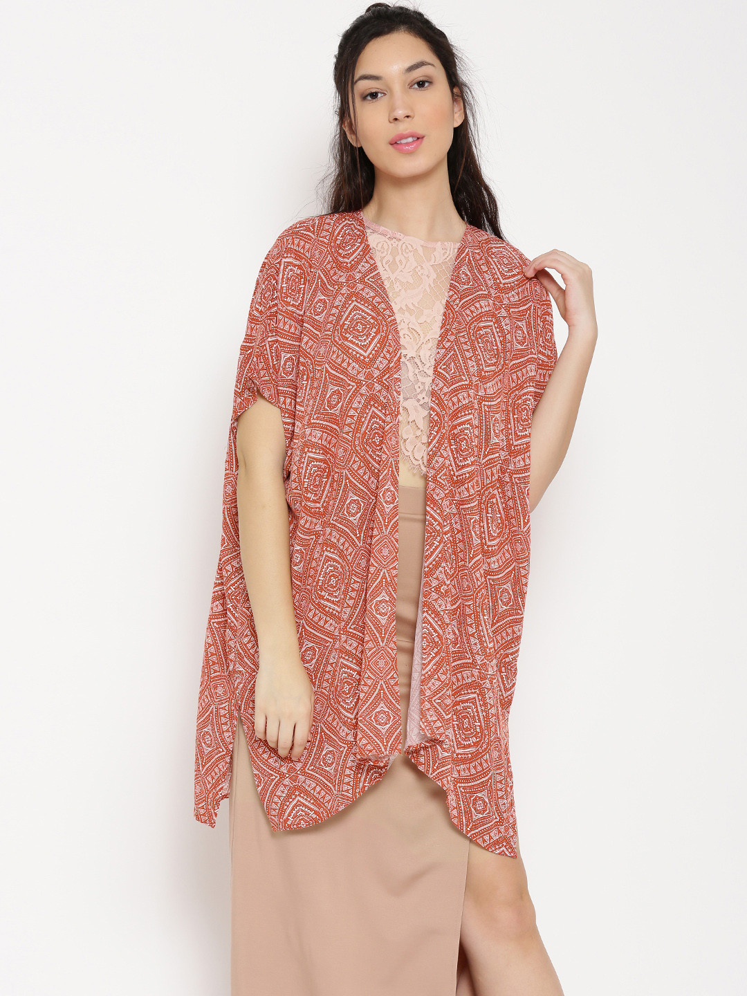 Buy FOREVER 21 Rust Orange Printed Longline Shrug Shrug for Women