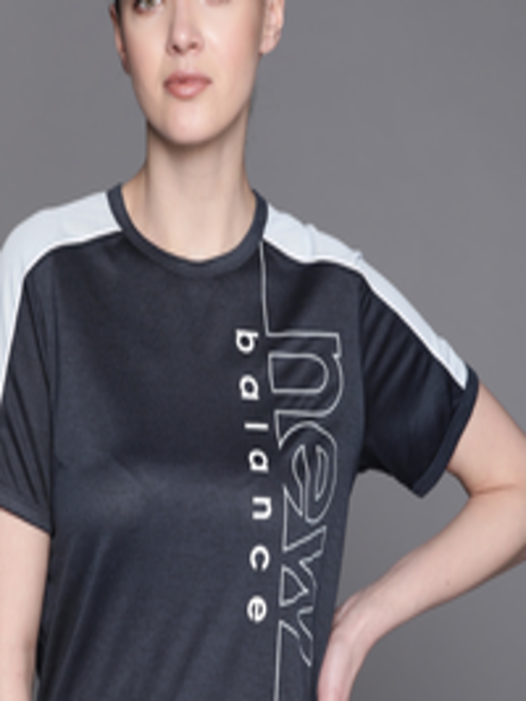Buy New Balance Women Navy Blue & White Brand Logo Printed T Shirt ...
