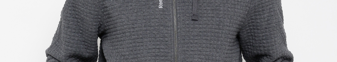 Buy Reebok Charcoal Grey EL Quilted FZ Slim Hooded Training Sweatshirt ...