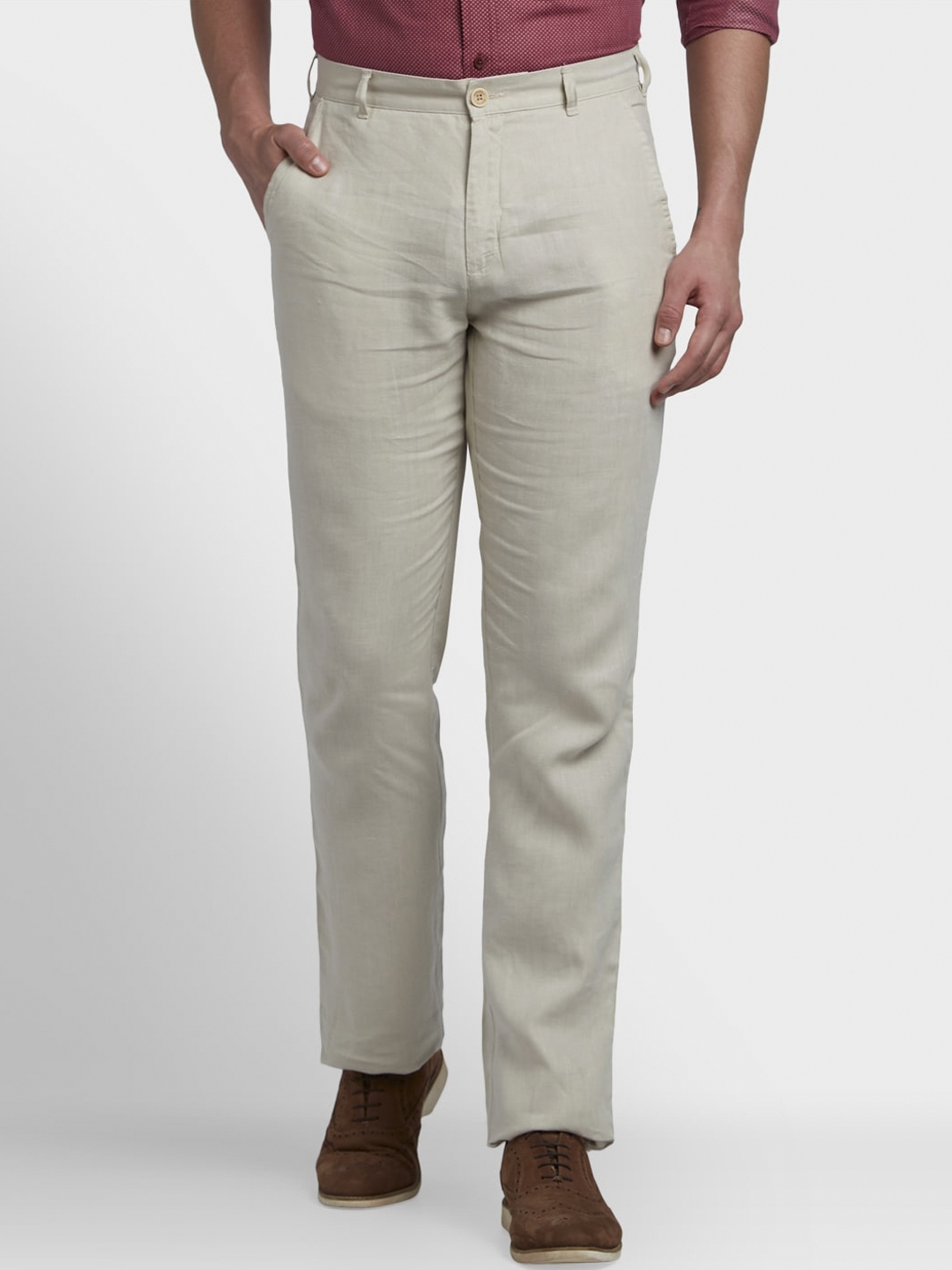 Buy ColorPlus Men Beige Linen Trousers - Trousers for Men 15878700 | Myntra