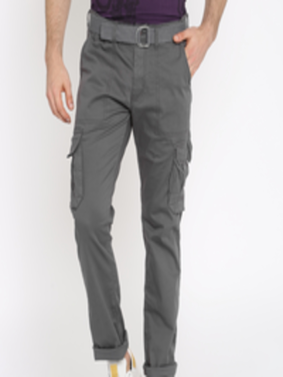 Buy RIG Men Grey Solid Slim Fit Cargos - Trousers for Men 1587969 | Myntra