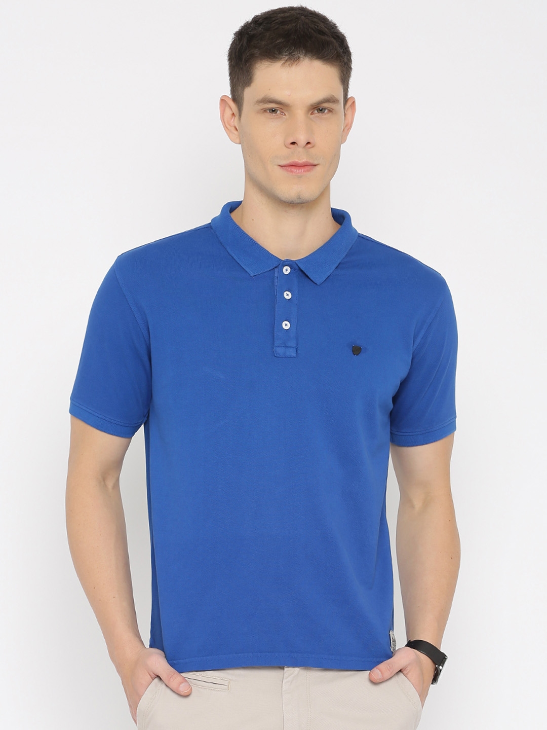 Buy Daniel Hechter Men Blue Solid Polo Pure Cotton T Shirt - Tshirts ...