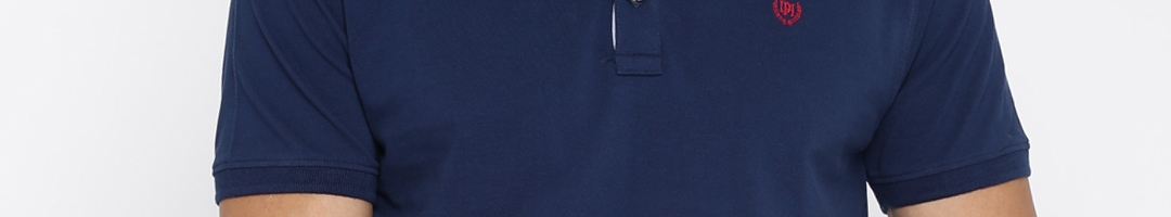 Buy Daniel Hechter Men Navy Blue Solid Mandarin Collar Pure Cotton T ...