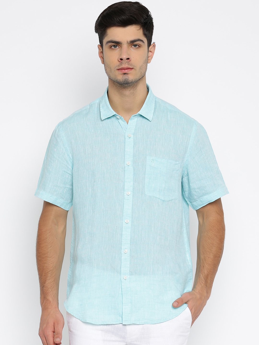 Buy Lombard Men Blue Modern Fit Linen Casual Shirt - Shirts for Men ...