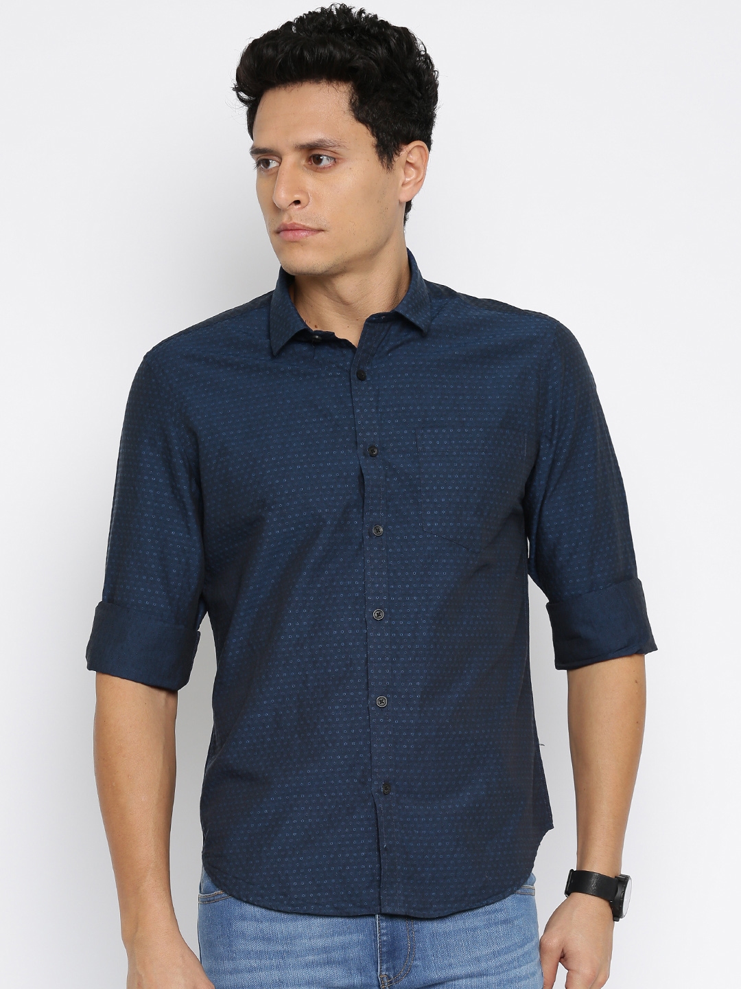 Buy Lombard Men Navy Self Design Casual Shirt - Shirts for Men 1588124 ...